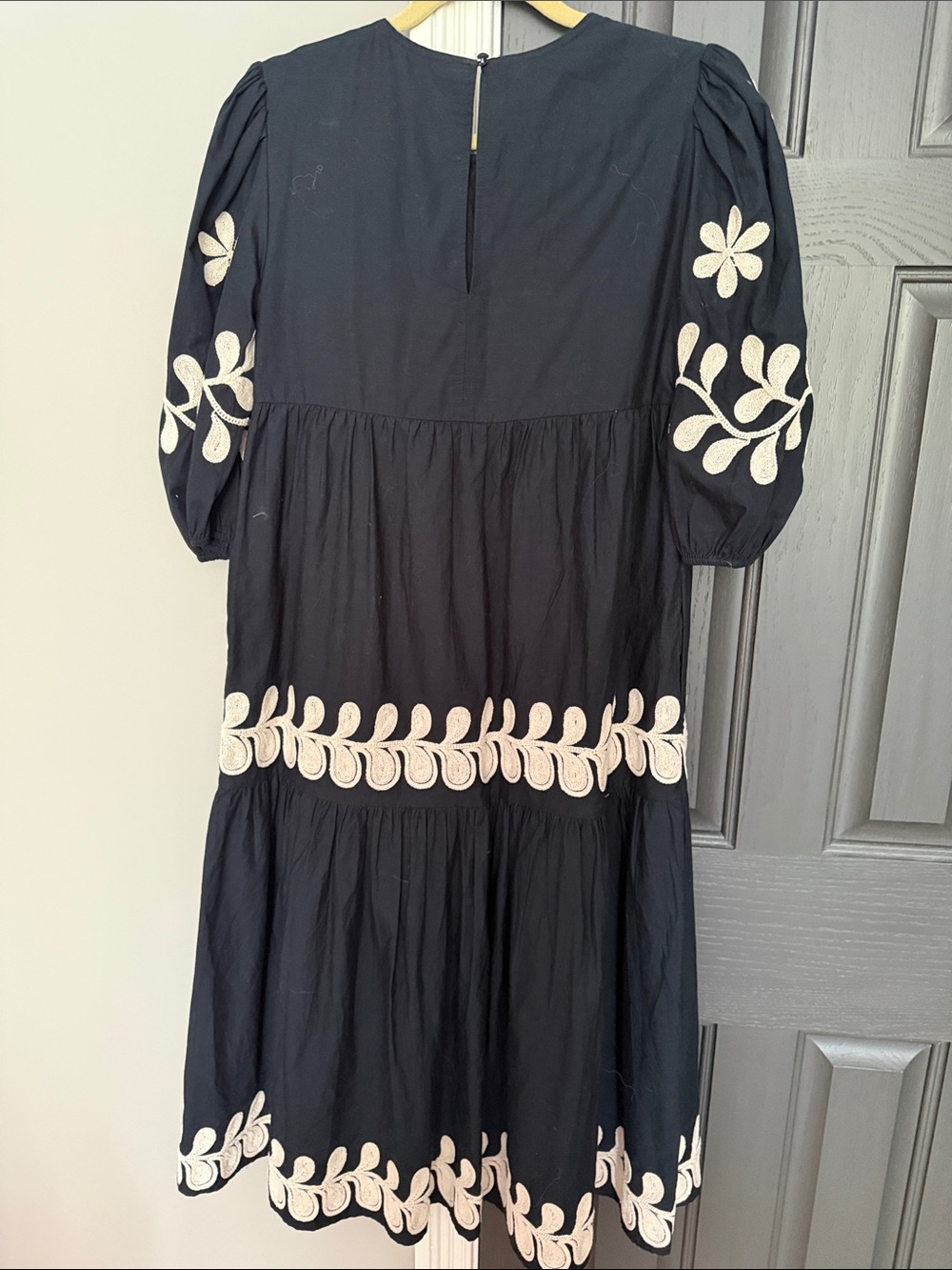 Anthropologie Black Midi Dress with Cream Floral Appliqué - Picture 4 of 4